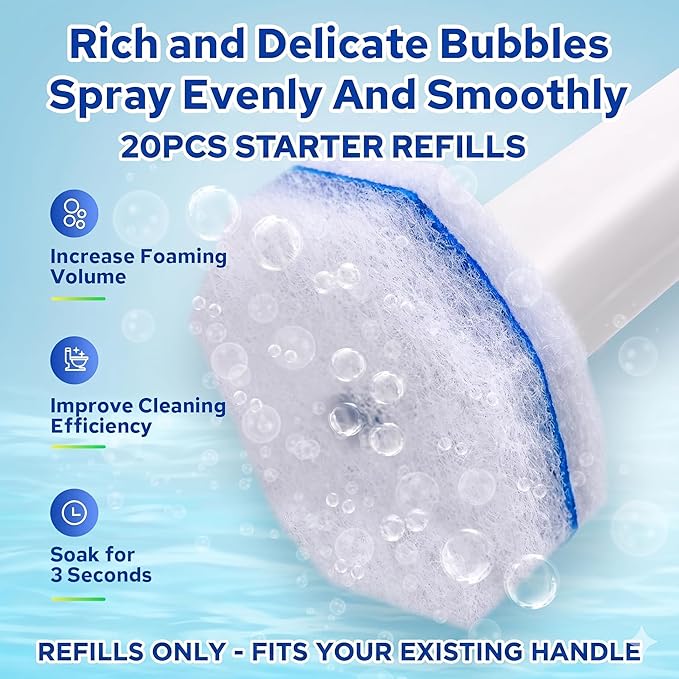 20pcs Disposable Toilet Brush Refills, Toilet Bowl Cleaner Refill Pads, Compatible with Most Toilet Cleaning Wands, Replacement Scrubber Heads for Deep Bathroom Cleaning, 20 Count
