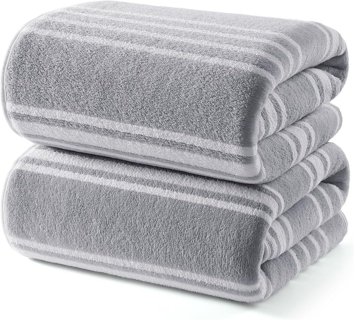 Microfiber Bath Towels 2‑Pack, Super Soft - Striped Grey