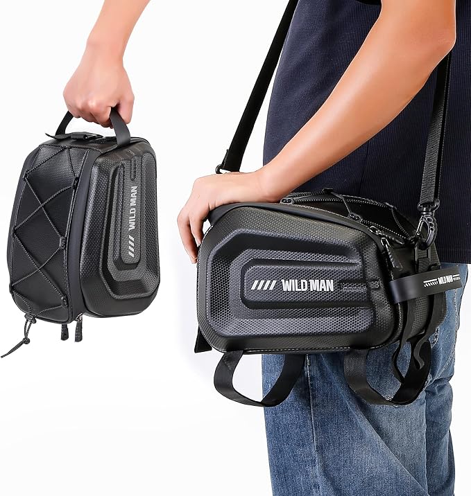 WILD MAN 4L Bike Seat Bag Waterproof Hard Shell Bike Saddlebags for Electric Bicycle Touring Sport Messenger Bag Storage