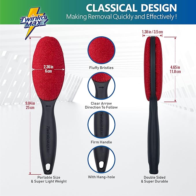 Twinko Max Lint Brush, Lint Remover, Pet Hair Remover, Clothes Brush, Magic Lint Remover Brush, Sheet and Carpet Cleaning Brush, 2-Sided and Reusable, No Need Lint Roller Refill.