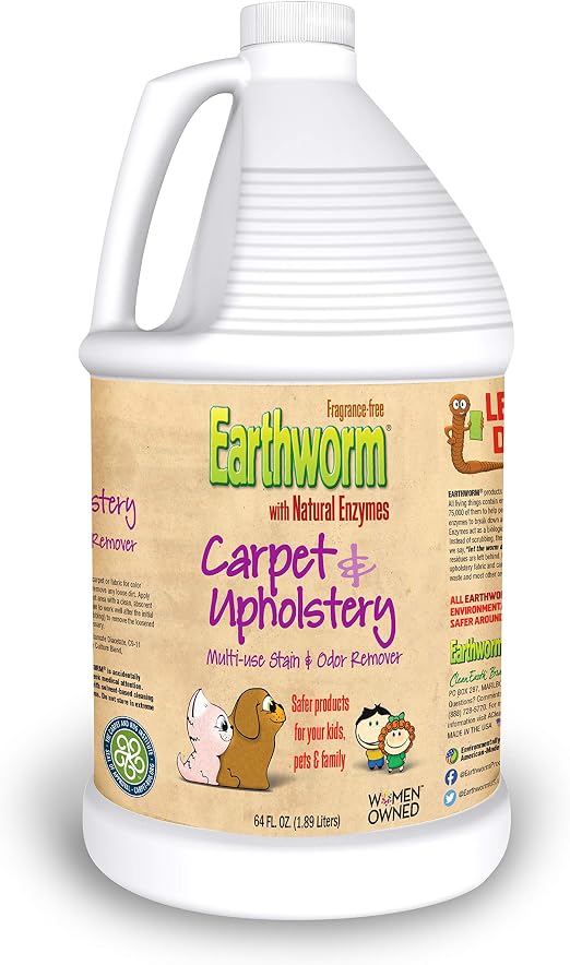 Earthworm Carpet & Upholstery Cleaner Multi-Use Stain & Odor Remover - Natural Enzymes, Safer for Family, Environmentall