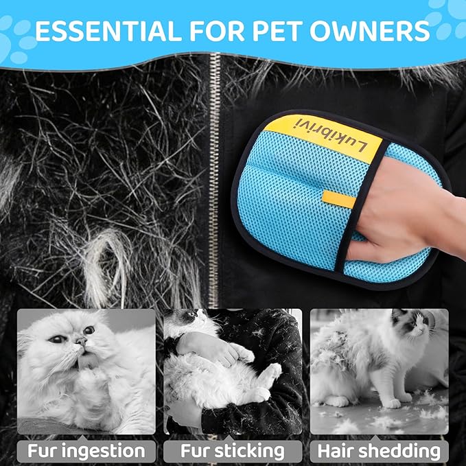 Pet Hair Removal Glove for Dogs & Cats - Upgraded Reusable Electrostatic Pet Hair Glove, Gentle Grooming Mitt, Pet Hair Remover Tool for Laundry, Couch, Carpet & Car Seat, 2 Pack (Blue)
