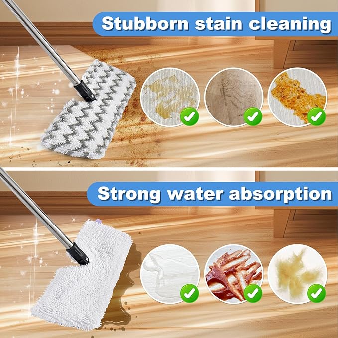 Microfiber Mops for Floor Cleaning, Dust Flat Flip Mop for Hardwood Floors with 2 Heavy Scrub Mop Pads & 2 Soft Pads and Adjustable 58” Mop Handle, Dual-Action Washable Floor Mops for Wet & Dry Clean
