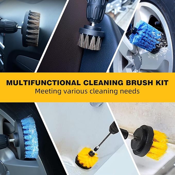 15 Pcs Drill Brush Attachments Set Fluffy Soft and Hard Bristles Horsehair Brush Cleaning Kit Scrub Sponge Polishing Pads for Home Bathroom Car Kitchen Corners Sink Stubborn Stains Tiles