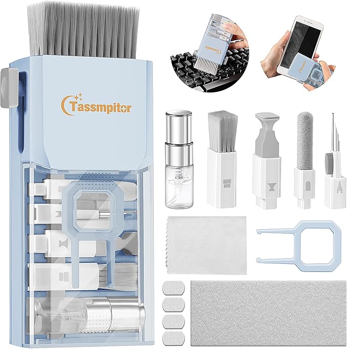 Keyboard Cleaner Laptop Cleaning Kit, Compact Keyboard Cleaning kit for Computer MacBook iPhone AirPods Pro, PC Electronic Cleaner Kit with Brush & Spray for Computer Screen, PC Camera Monitor, Blue