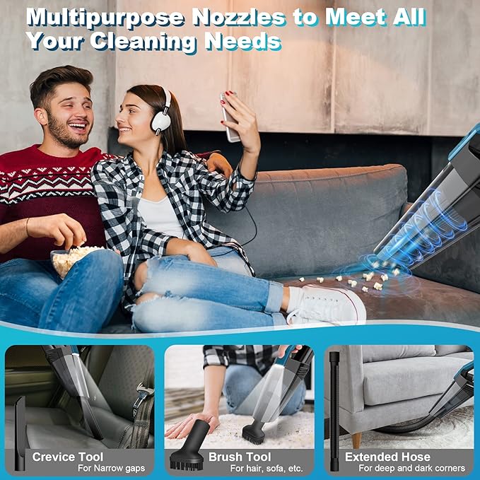 Blestan Cordless Car Vacuum Lightweight High Power Handheld Vacuum Cleaner with LED Light, Hand Vacuum for Car Home Office and Pet Hair, BlackBlue