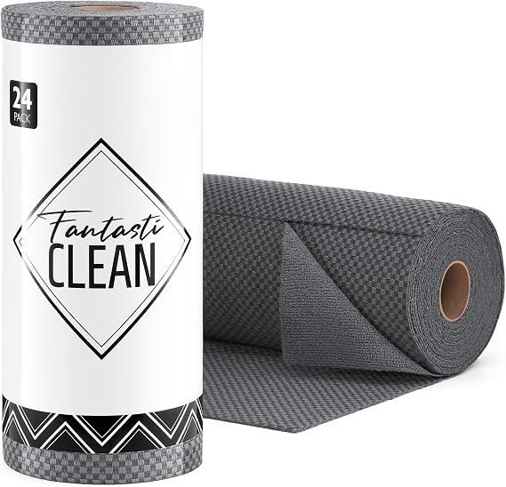 Fantasticlean Microfiber Cleaning Cloth Roll- 18'' x 12'', 24 Sheets (Grey)