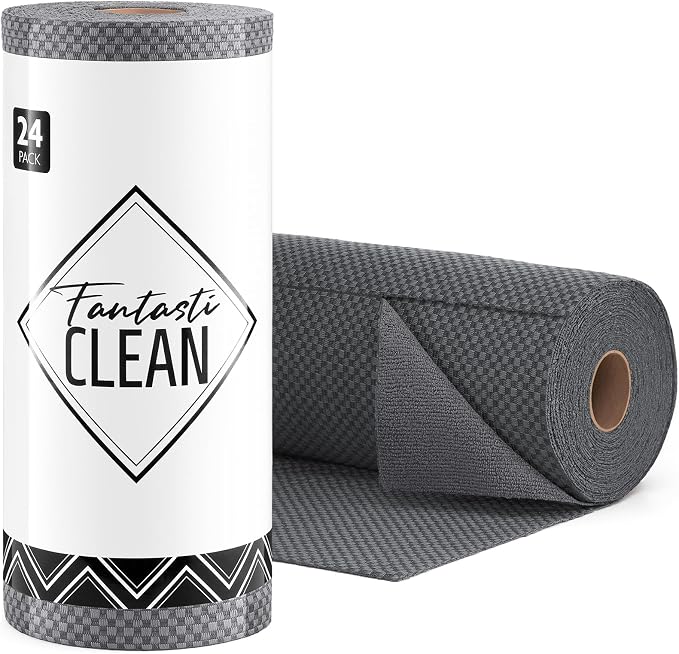 Fantasticlean Microfiber Cleaning Cloth Roll- 18'' x 12'', 24 Sheets (Grey)