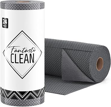 Fantasticlean Microfiber Cleaning Cloth Roll- 18'' x 12'', 24 Sheets (Grey)