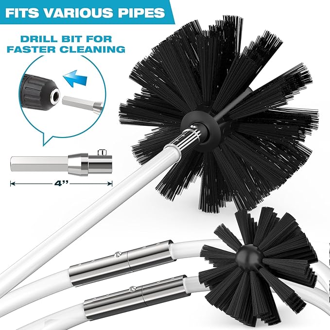 Sealegend 30 Feet Dryer Vent Cleaner Kit, Lint Remover, 2×Upgraded Flexible Quick-Snap Brush with Drill Attachment, Extends Up to 30 Feet for Easy Cleaning, Works with/Without a Power Drill