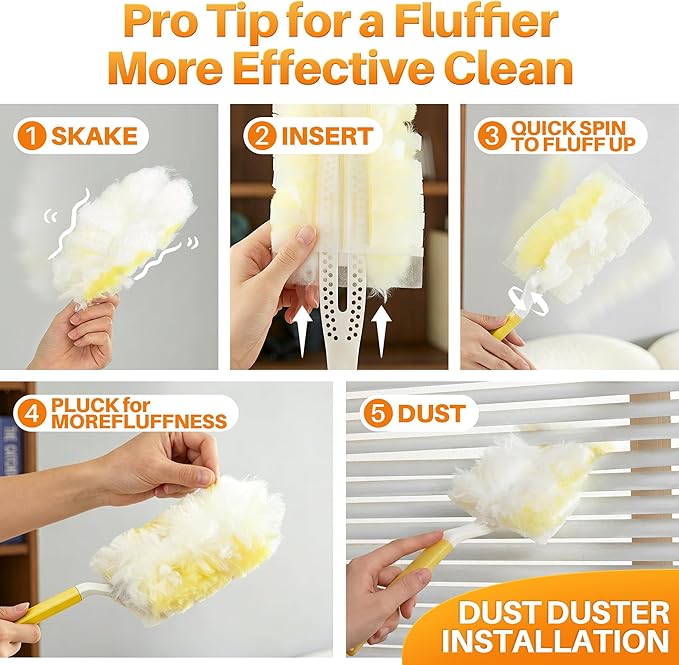JOYMOOP Disposable Electrostatic Duster for Cleaning, with 2 Handles & 24 Ct Yellow Heavy Duty Refills for Swiffer Feather Duster, Household Cleaning Tool for Electronics, Dusting Furniture, Blinds