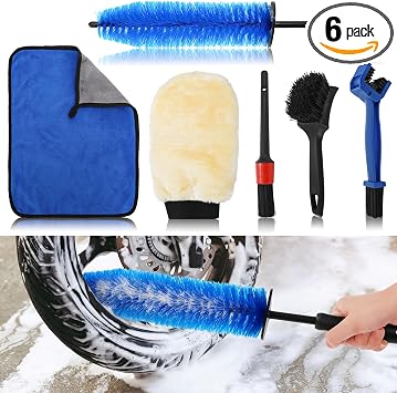Set of 6 Motorcycle Cleaning Brush Kit, Car Detailing Wash Kit