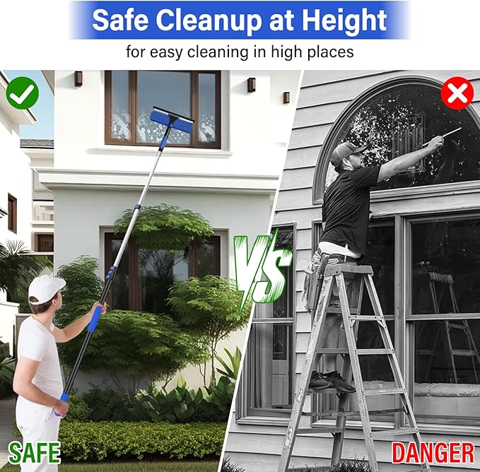 26FT High Window Washing Kit with Extension Pole, 2 in 1 Window Cleaning Squeegee Kit, Cobweb Duster with 5-20FT Telescoping Pole, High Reach Duster Kit for Outdoor, Indoor and Solar Panel Cleaning