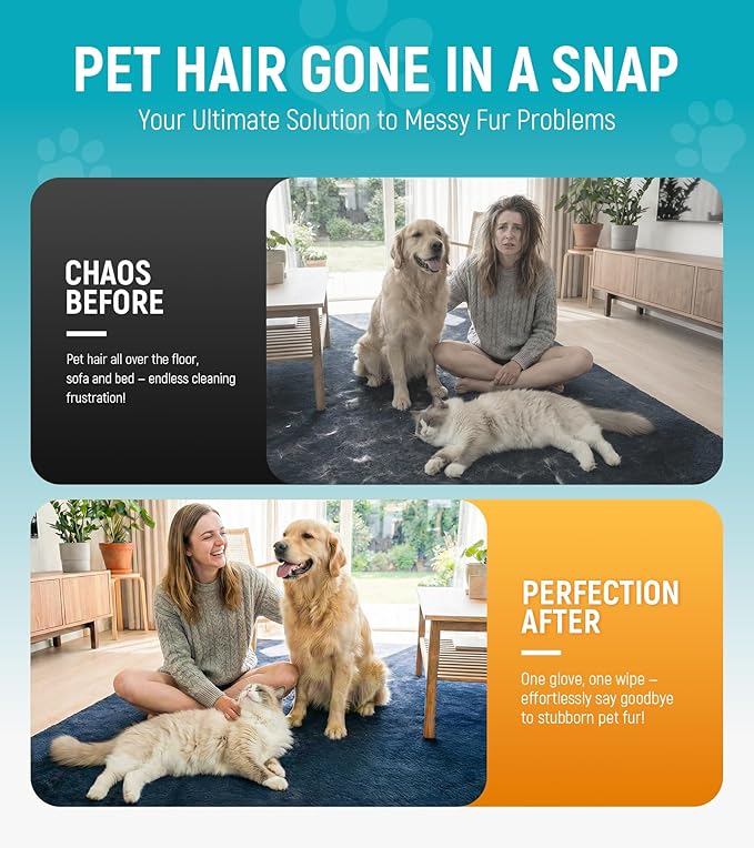Pet Hair Removal Glove for Dogs & Cats - Upgraded Reusable Electrostatic Pet Hair Glove, Pet Hair Remover Tool for Laundry, Couch, Carpet & Car Seat, Gentle Grooming Mitt