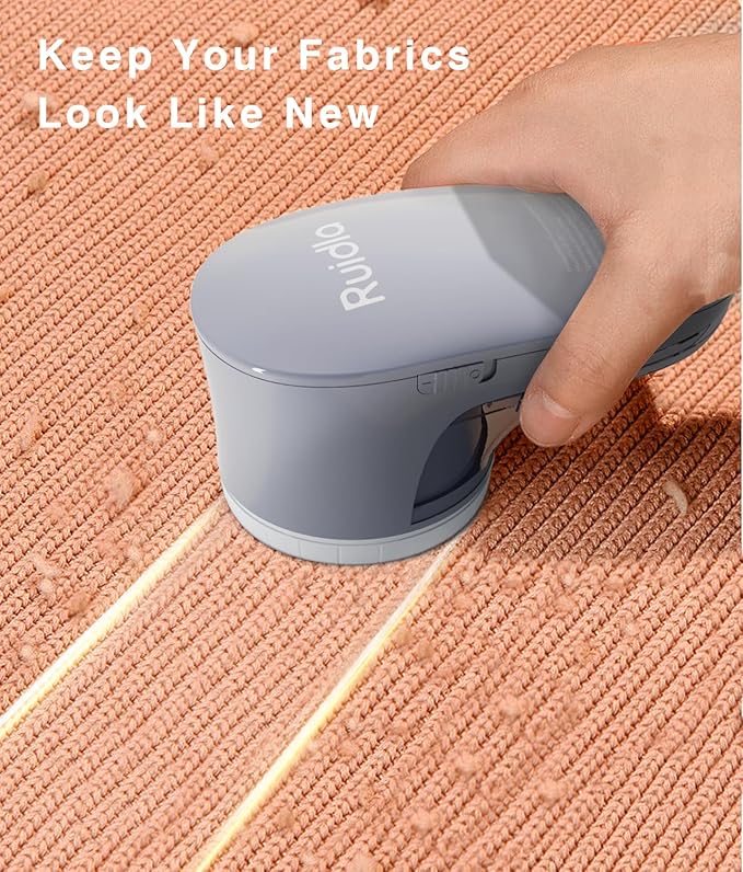 Ruidla Fabric Shaver Lint Remover, Sweater Shaver with Replaceable Stainless Steel 6-Leaf Blades, Fabric Defuzzer for Clothes Fuzz, Lint Balls - Battery Operated