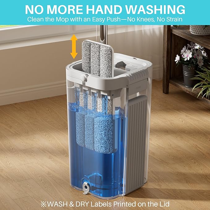 JOYMOOP 8L (2.1 Gal) Large Capacity Mop System with Extension Handle, Perfect for Household and Commercial Floor, Window, and Wall Cleaning - Includes 3 Washable Microfiber Pads for Wet and Dry Use