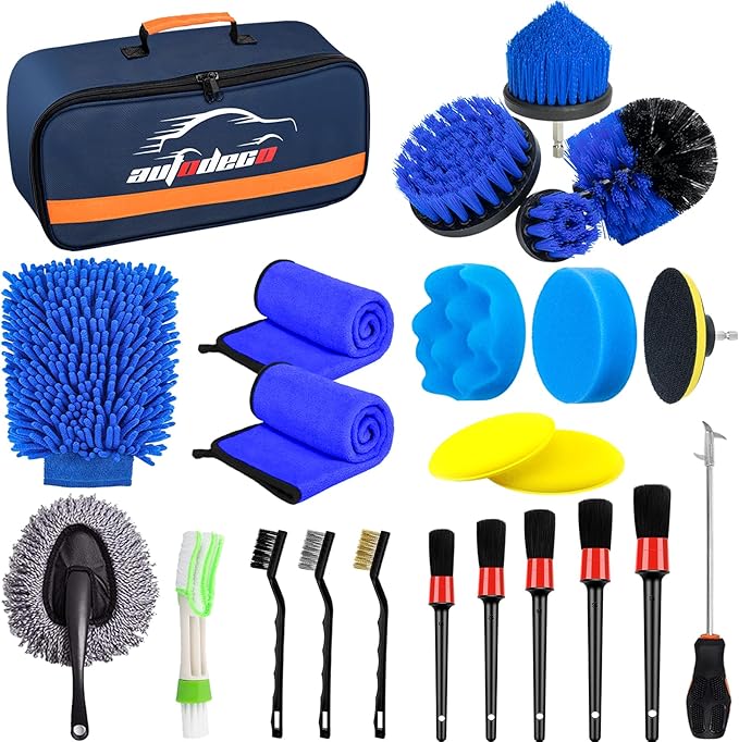 30Pcs Car Detailing Brush Set, Car Detailing Kit, Auto Detailing Drill Brush Set, Car Detailing Brushes, Car Wash Cleaning Tools Kit for Interior, Exterior, Wheels, Blue