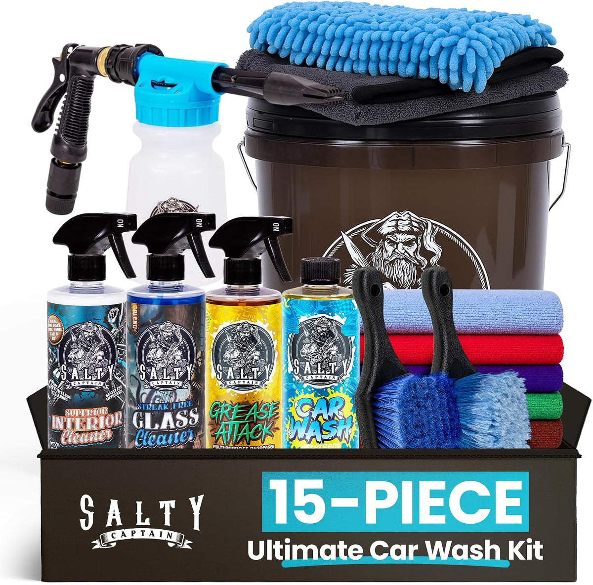 Salty Captain Ultimate 15-Piece Car Cleaning Kit – Car Wash Kit