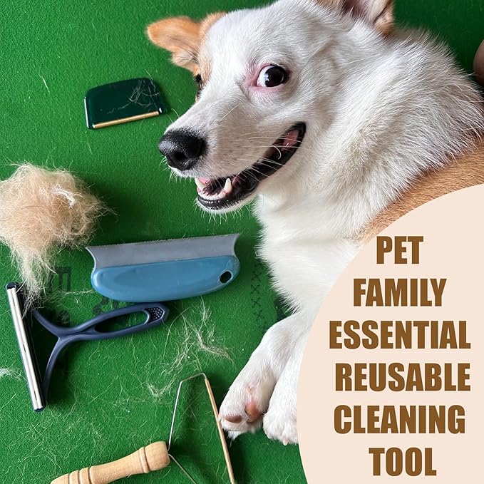 Pet Hair Remover - 4 Pack Dog Cat Hair Remover for Couch Furnitures, Reusable Lint Remover Shaver Portable Carpet Rake Scraper Brush for Blanket,Clothing, Pet Towers, Car Upholstery Blue
