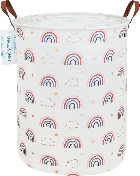 Round Laundry Basket Collapsible Storage Hamper Cloud Rainbow