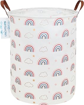 Round Laundry Basket Collapsible Storage Hamper Cloud Rainbow
