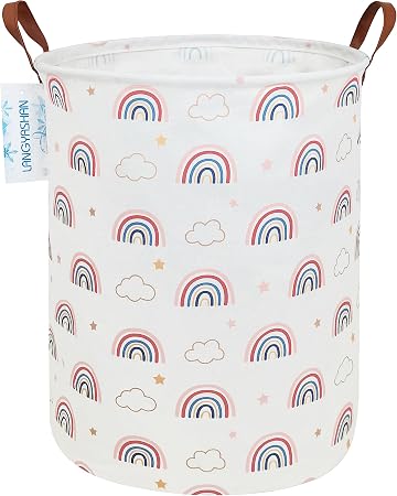 Round Laundry Basket Collapsible Storage Hamper Cloud Rainbow
