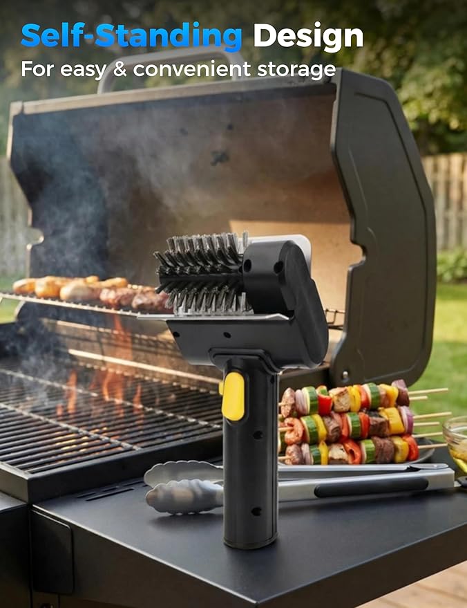 Electric BBQ Grill Brush - Cordless USB Rechargeable Grill Cleaning Brush with High-Speed Motor, Heavy Duty Stainless Steel Bristles (MatteBlack)