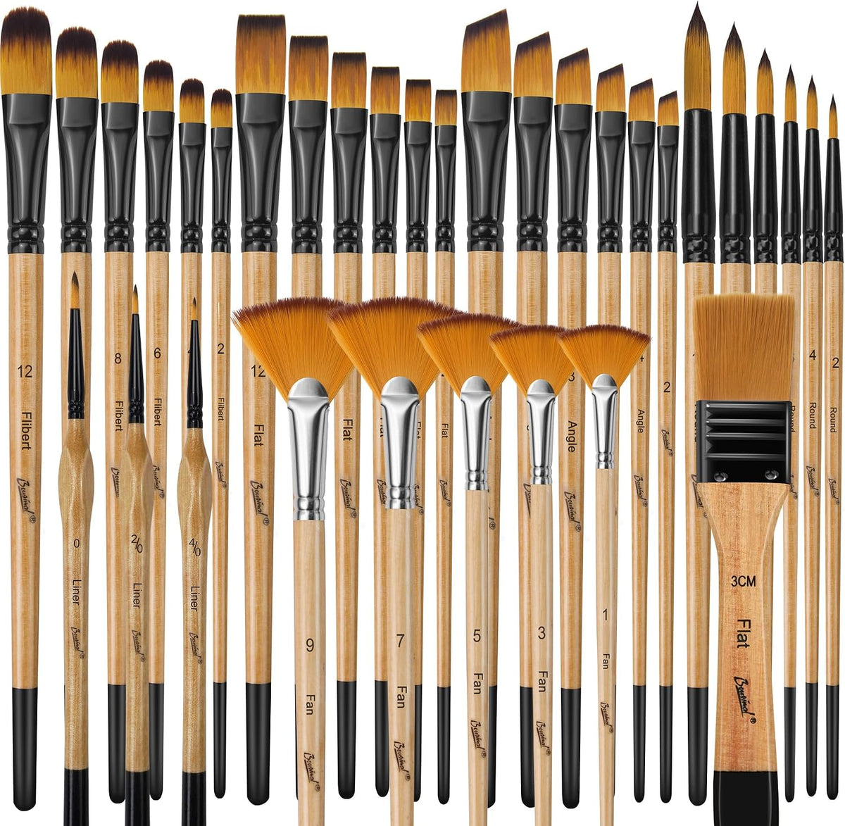 33 Pcs Paint Brush Set, No-Shedding Artist Paint Brushes