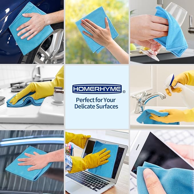 Microfiber Glass Cleaning Cloth - 10 Pack Polishing Cloths, 16" x 14" Window Cleaning Towel, Streak Free, Lint Free, Great for All Delicate Surface, Glasses, Stainless Steel, Windshield.