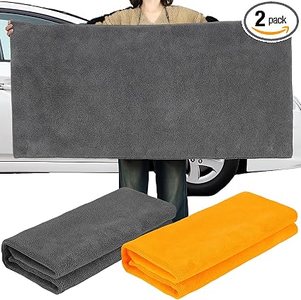 Mindsoft 2 Pcs Giant Car Drying Towel 55'' x 28'' Microfiber Towels Great Thick Soft Plush Towel Streak Free Lint Free R