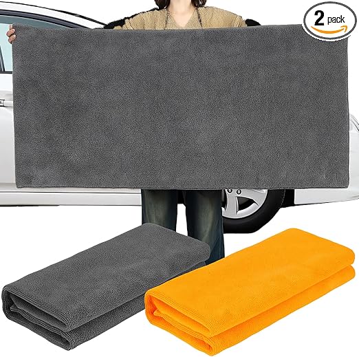 Mindsoft 2 Pcs Giant Car Drying Towel 55'' x 28'' Microfiber Towels Great Thick Soft Plush Towel Streak Free Lint Free R
