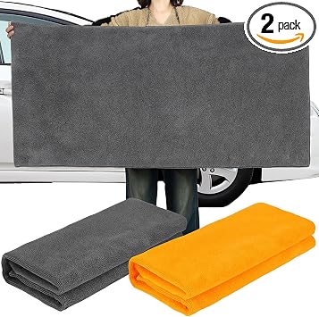 Mindsoft 2 Pcs Giant Car Drying Towel 55'' x 28'' Microfiber Towels Great Thick Soft Plush Towel Streak Free Lint Free R