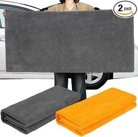 Mindsoft 2 Pcs Giant Car Drying Towel 55'' x 28'' Microfiber Towels Great Thick Soft Plush Towel Streak Free Lint Free R