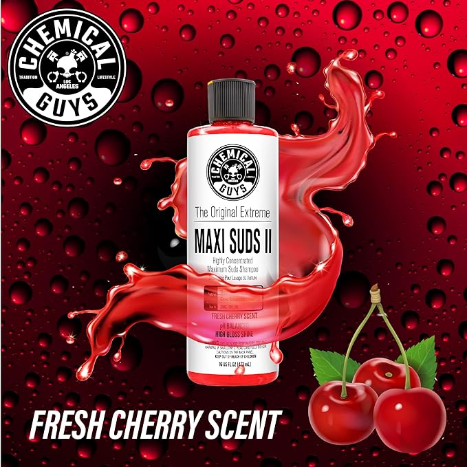 Chemical Guys CWS_101_16 Maxi-Suds II Foaming Car Wash Soap (Works with Foam Cannons, Foam Guns or Bucket Washes) Safe for Cars, Trucks, Motorcycles, RVs & More, 16 fl oz, Cherry Scent (Pack of 2)
