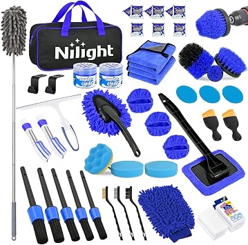 Nilight 52PCS Car Detailing Kit for Interior Exterior Car Care, Blue
