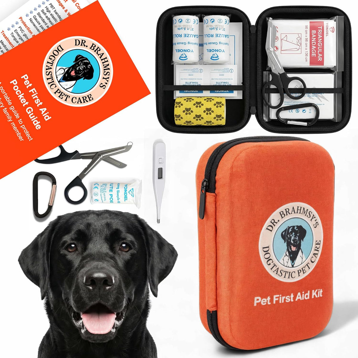 Dr Brahmsy’s Pet First Aid Kit for Dogs and Cats - Vet-Approved Essential Survival and Emergency Supplies for Home, Travel, Camping, Hiking - Rugged Water-Resistant Hard Case - 45-Piece Set