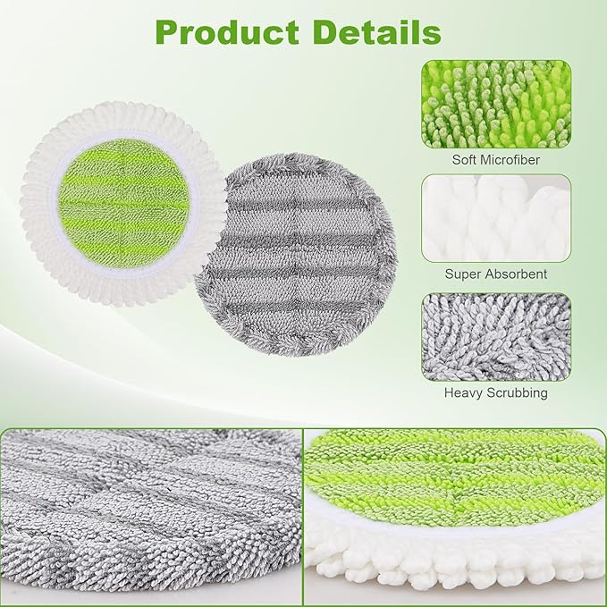 6.3 inch Electric Spin Mop Pads Compatible with Vmai Alfabot Qimedo Idoo Eous Bi-ssell Gobot Teko Corldess Spin Mop, Round Mop Replacement Pad Microfiber Scrubber Refill for Floor Cleaning (8 Pack)