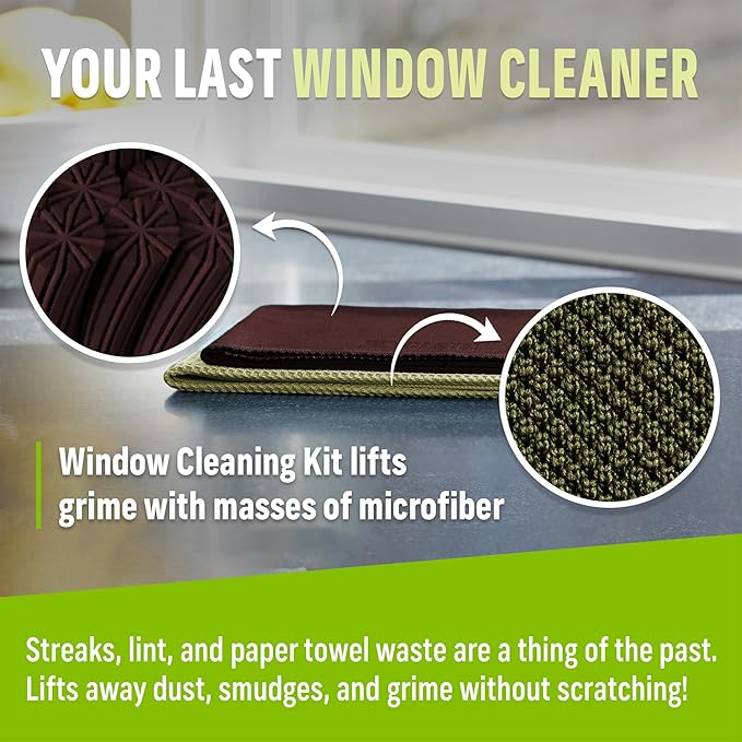 E-Cloth Microfiber Window Cleaning Cloth Kit - Glass Cleaning Cloth for Windows, Mirrors, Cars, Lenses, Eyeglasses, & More, Streak Free Clean, Machine Washable Reusable Towel - Dark Oak
