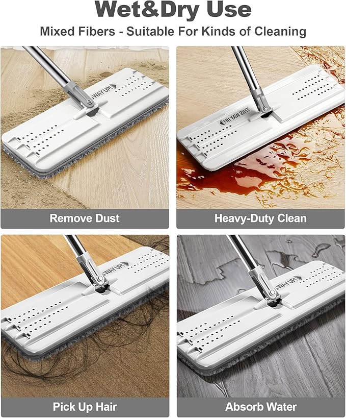 JOYMOOP Microfiber Mop Replacement Pads, 4-Pack 13" × 4.9", Dual Grey & Stripe Pads for Wet & Dry Cleaning, Compatible with Microfiber Flat Mop Heads, Machine Washable, Durable and Scratch-Free