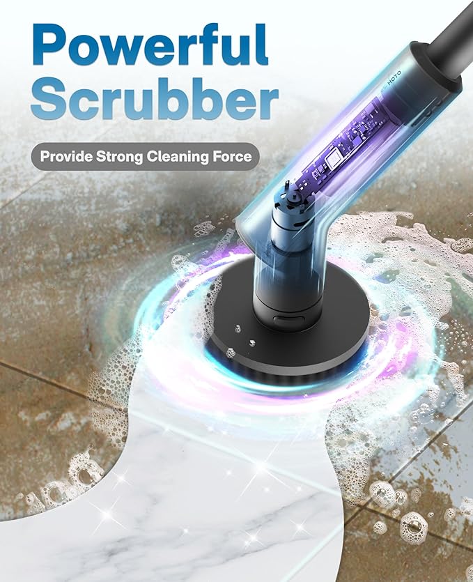 HOTO Cordless Electric Spin Scrubber, IPX7 Full Body Waterproof Bathroom Cleaning Brush, Max 22 in-lb, Shower Scrubber Brush with Long Handle, 6 Brush Heads, Power Scrubber for Bathroom, Floor, Tile