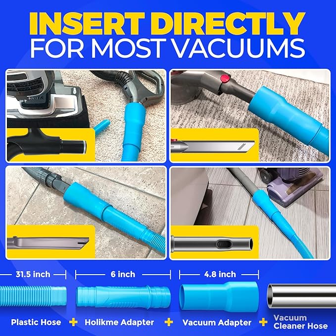 Holikme Dryer Vent Cleaner Kit Dryer Lint Vacuum Attachment Brush, Lint Remover, Dryer Vent Vacuum Hose Replacement Parts,Duct Cleaning,Blue