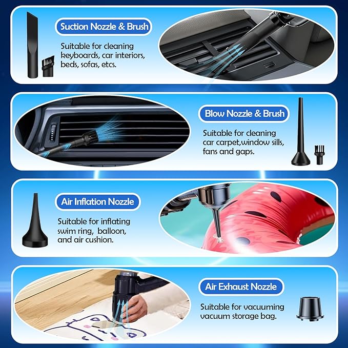 Gharial Handheld Car Air Vacuum Cleaner, 35000PA Rechargeable Cordless Vacuum Cleaner and Air Duster, High Power Hand Held Vacuum with HAPE Filters and Multi-Nozzles for Car, Pet, Home, Office