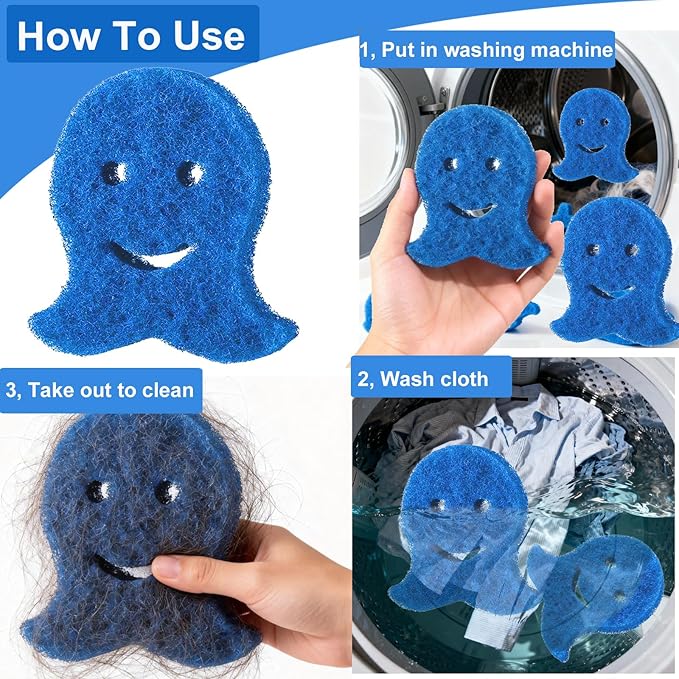 Pet Hair Remover for Laundry, 6PCS Reusable Dog & Cat Hair Remover Tool - Removes Pet Fur, Hair, Lint, Dander from Clothes &Washing Machine. (Blue, Octopus)