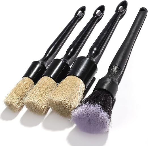 Car Detailing Brush Soft Boars Hair, 4PCS Auto Detail Dust Brushes, Perfect for Washing Dusting Automotive Interior Upho