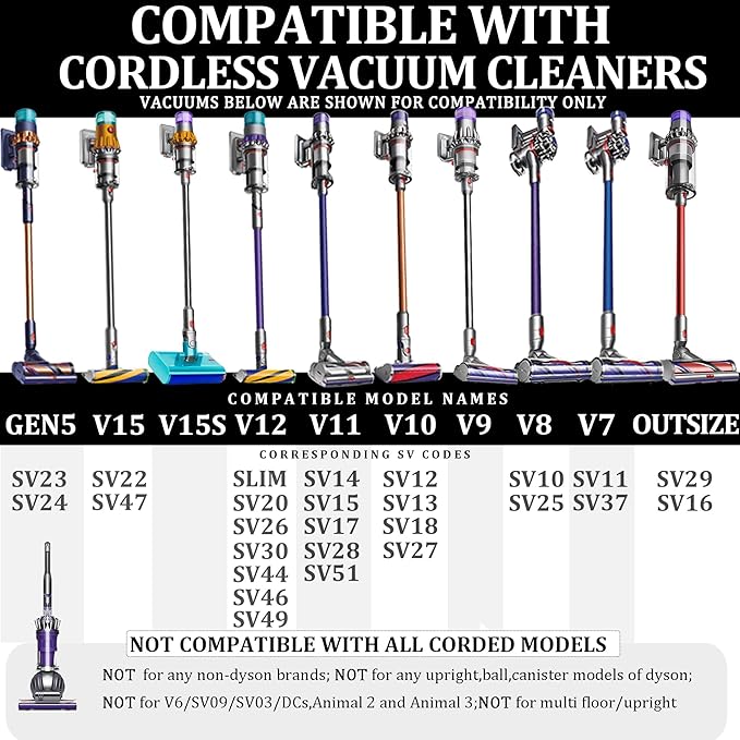 Fullclean Mattress Tool and Extension Flexible Hose Kit Compatible with Dyson Gen 5 V15 V15s V12 V11 V10 V9 V7 V8 Absolute Detect Torque Drive Cyclone Cordless Handheld Vacuum Cleaner