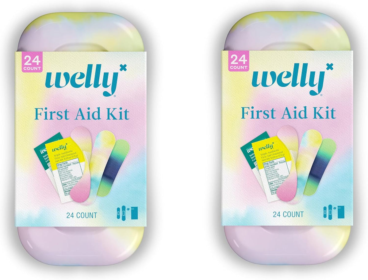 Quick Fix Colorwash, On The Go First Aid Kit, Assorted Bandages, Ointments, and Hand Sanitizer, Tie Dye Patterns, 2 Pack