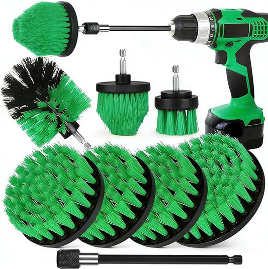 8 Pack Drill Brush Attachment Set,1/4in Power Scrubber Brush + Extend Long Rod, Multi-Purpose Brush Drill Attachment, Power Cleaning Scrub Brush for Bathroom, Tub, Tile(Green)