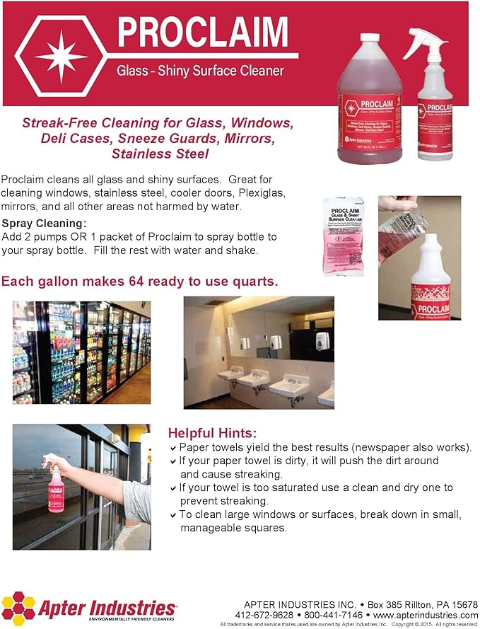Proclaim Glass and Shiny Surface Cleaner - Streak-Free Cleaner for Glass and Shiny Surfaces (1 Gallon)
