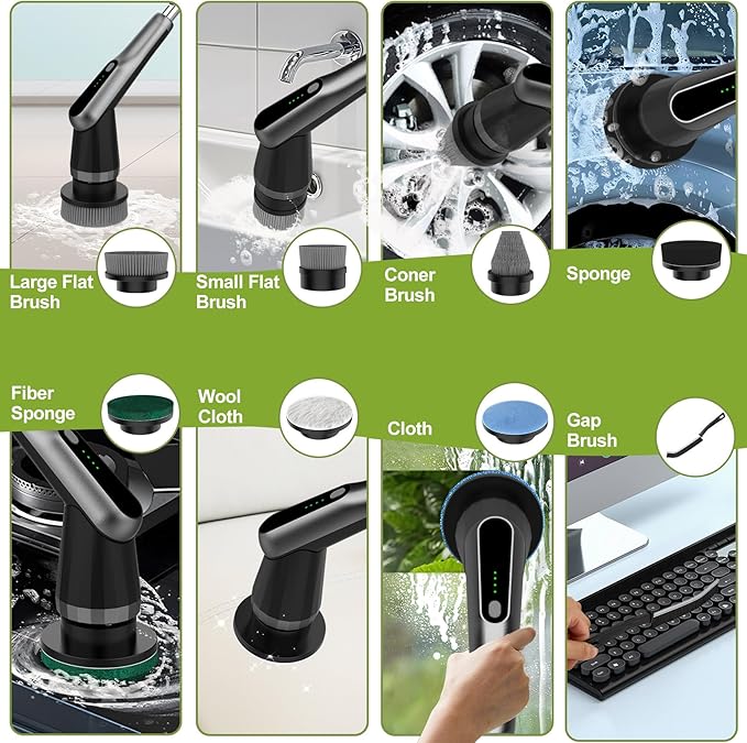 WKY-Electric Spin Scrubber - Upgraded 12-in-1 IPX7 Waterproof Shower Scrubber, Retractable Handle & 2-Speed for Toilet, Bathroom, Bathtub, Tile Floors