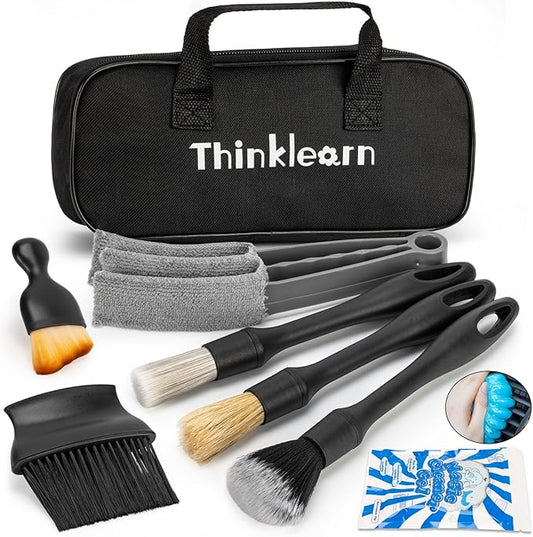 ThinkLearn Car Detailing Kit, Car Interior Detailing Kit, Including 7Pcs Auto Detailing Brushs and 200g Cleaning Gel (25% More Than 160g) Storage Bag, Car Accessories